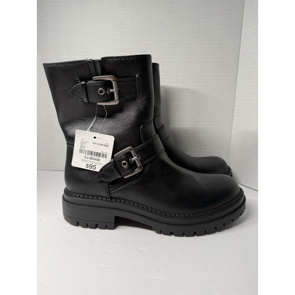 New Arizona Jean Co Women's Tilpa Stacked Heel Combat Boots Black Sz 8.5M